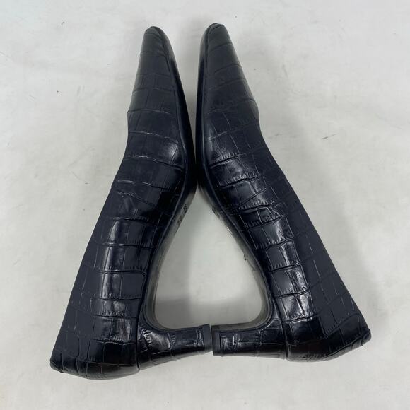GEOX Respira Italy Black Leather Croc Embossed Square Toe Heels Size 8 - Picture 6 of 8
